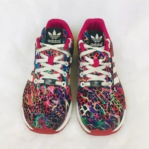 Adidas Torsion ZX Flux Rare Colorful Watercolor Cheetah Print Shoes Women Size 5